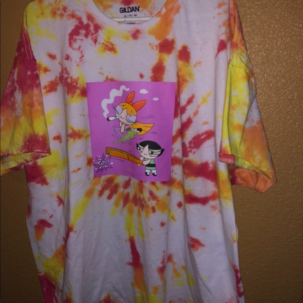 Orange and red tie dye t shirt